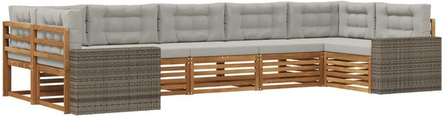 vidaXL Outdoor-Sofagarnitur aus Akazienholz mit Kissen, Farbe: Natur und Grau - Bild 1