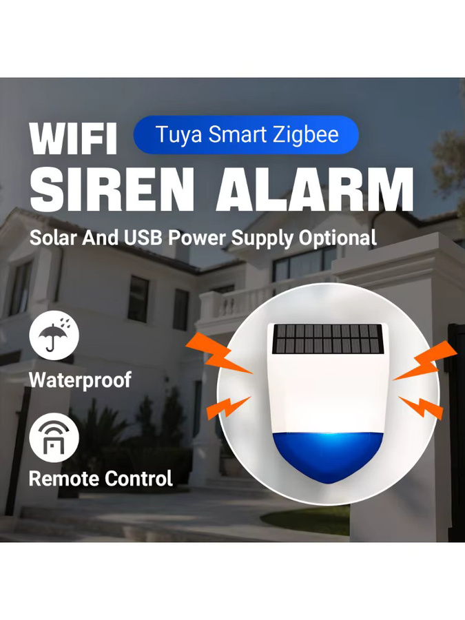 Tuya Smart Zigbee/Wifi Außenalarm mit 95 dB Sirene, wasserdicht IPX5, Solar- und USB-Stromversorgung, Farbe: Weiß - Bild 7