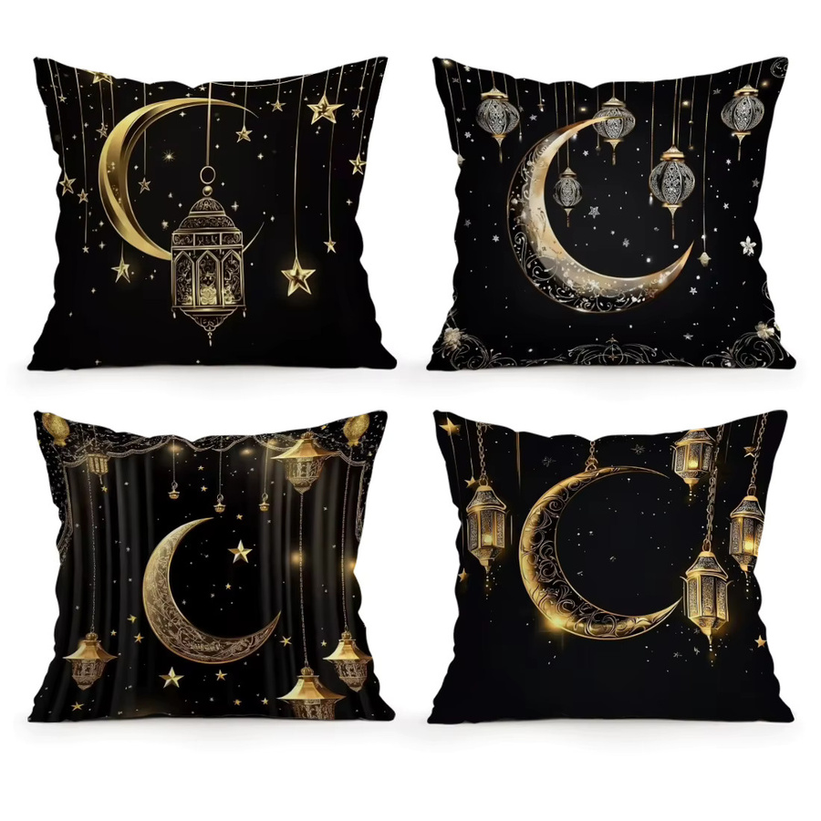 Dekorativer Kissenbezug mit Sterne Mond Ramadan Motiv in Schwarz aus Polyester - Bild 3