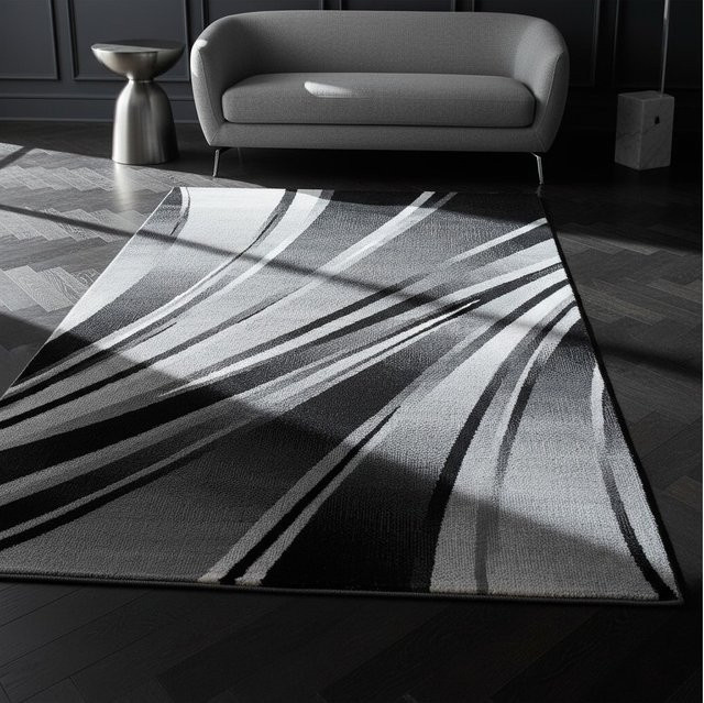 Kadima Design Teppich Kurzflor DRAU in Schwarz mit abstraktem Wellenmuster, B/T: 200 x 290 cm - Bild 1