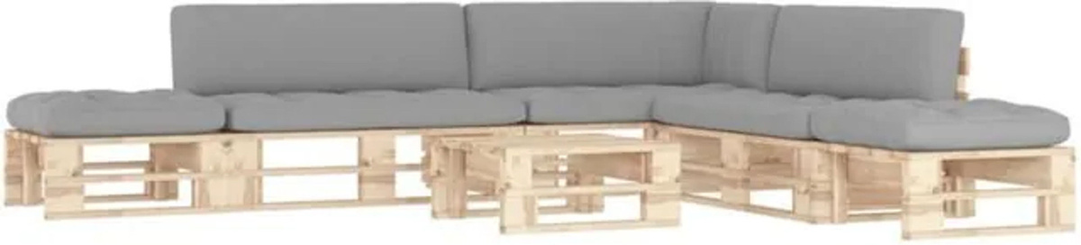 6-tlg. Paletten-Lounge-Set mit Kissen aus imprägniertem Kiefernholz in Grau von vidaxl - Bild 1