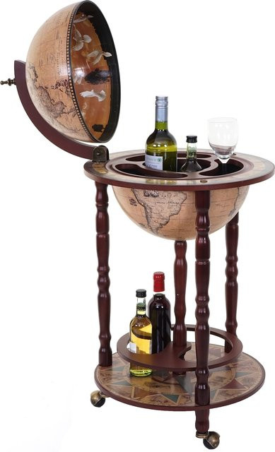 MCW Globusbar D83 Minibar aus Eukalyptusholz in Braun mit Weltkugel Ø 33 cm und Rollen - Bild 1