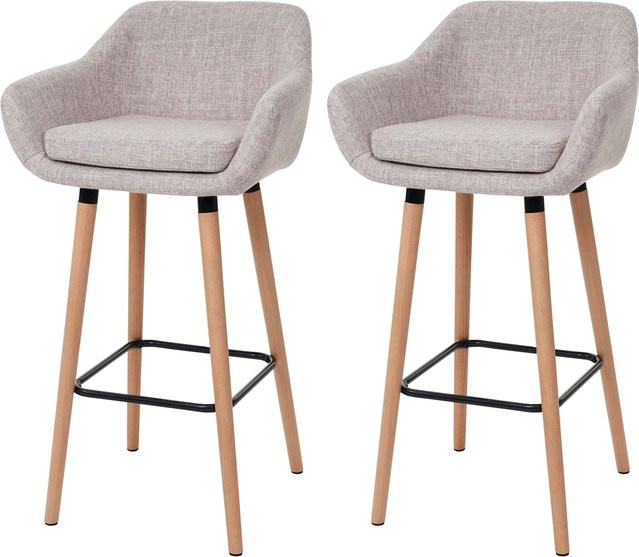 2er-Set MCW Barhocker Vaasa T381 in Textil mit Buche, Creme Grau - Bild 1