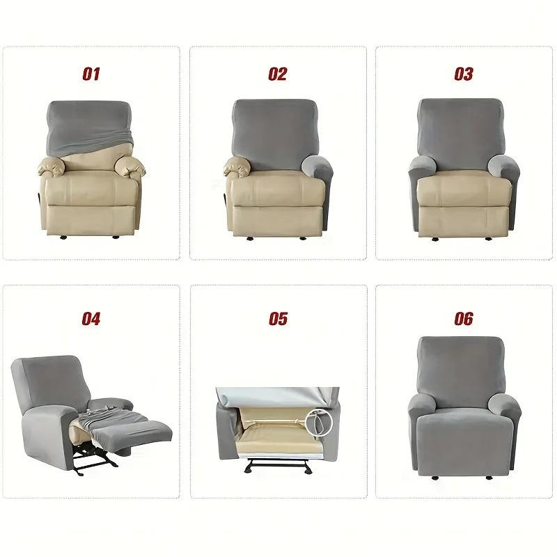 Yiran Furniture Sessel-Überwurf 4-teilig in Grau, weiche und rutschfeste Sessel-Abdeckung aus Polyester mit Tasche, waschbar - Bild 3