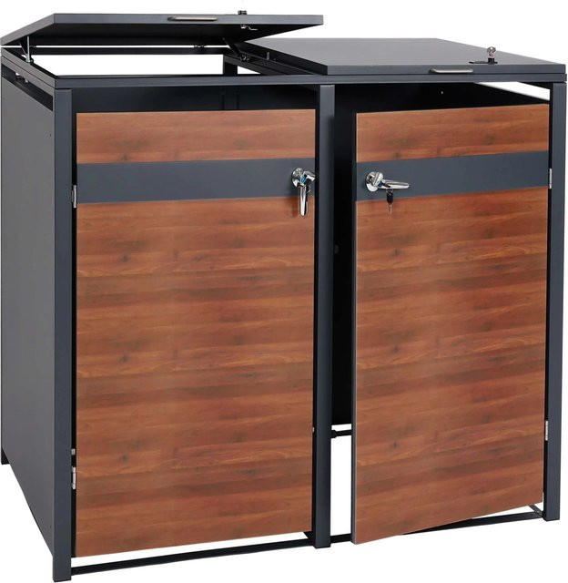 PROREGAL Mülltonnenbox 2er XL in Anthrazit und Dunkelbraun mit Holzoptik, B/T/H: 117 x 145 x 98 cm - Bild 1