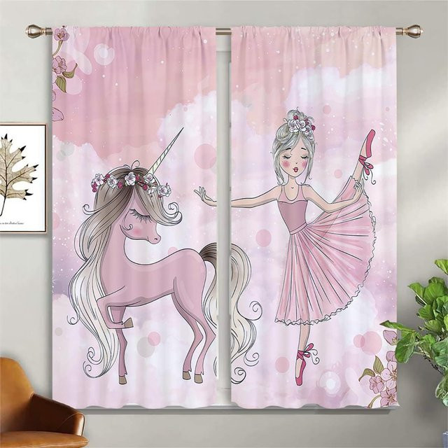 2er-Set Cartoon Kinderzimmer Vorhänge mit Tier-Motiv in Rosa, halbtransparent, Breite: 50 cm, Höhe: 140 cm - Bild 1