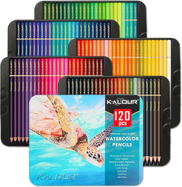 Super Six Buntstifte Set mit 120 Farben für professionelle Künstler in Blau und Multicolour - Bild 1