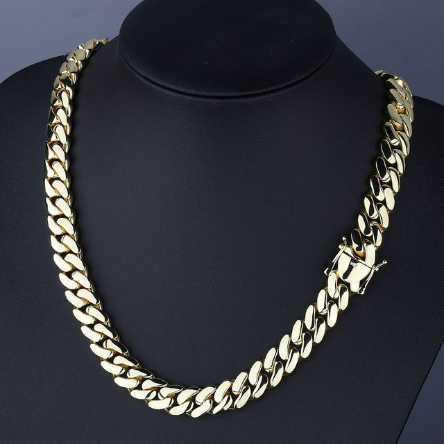 ESKEEM Halskette Miami Cuban Link, Messing, 14K vergoldet, Gold, Unisex - Bild 1