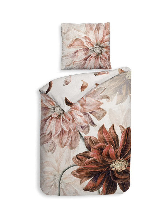 Heckett & Lane Mako-Satin Bettwäsche Flori Blütenblätter Lachs Rot/Pink Wende Design, B/H: 135 x 200 cm - Bild 1