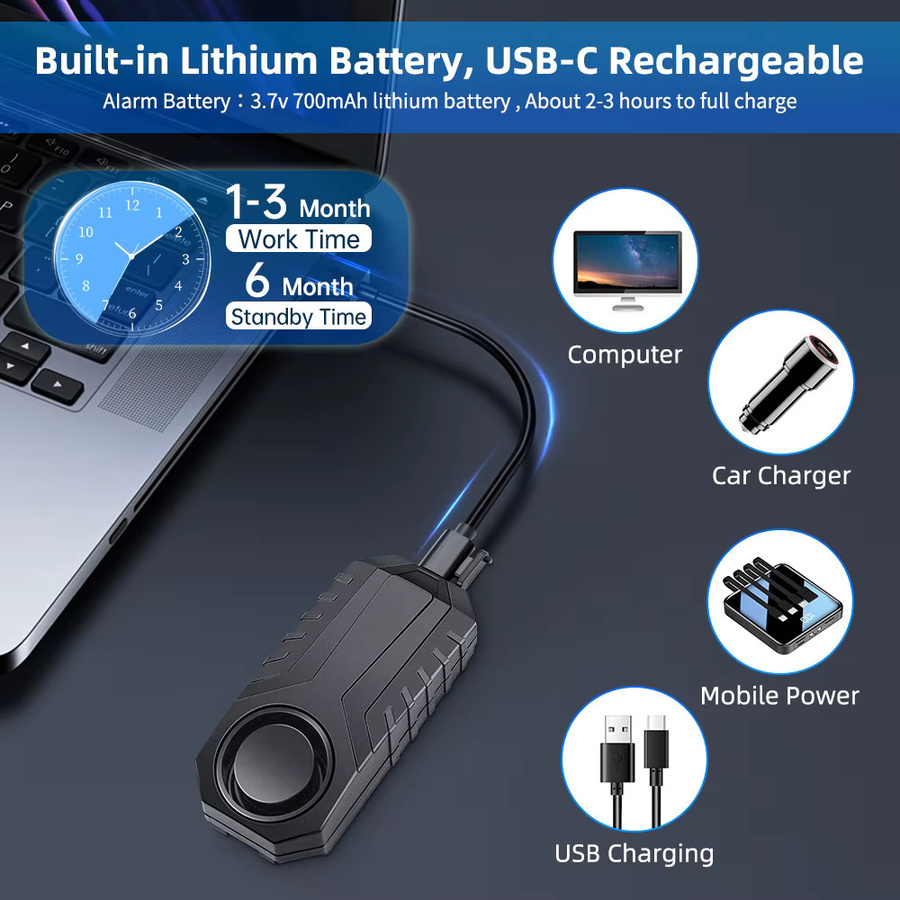Extractme Drahtloser Anti-Diebstahl Alarm für Motorrad und Fahrrad, 113dB, Wasserdicht, USB-C Ladbar, Schwarz - Bild 2
