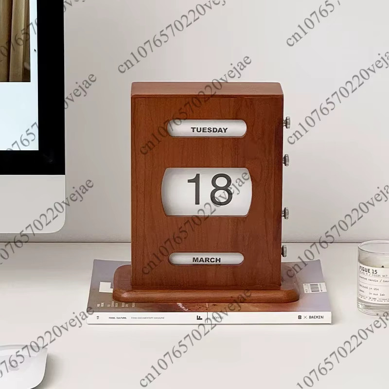 Vintage Holz-Dauerkalender aus Kirschholz in Braun als manueller Flip-Tischkalender im Retro-Antik-Stil für dein Zuhause oder Büro - Bild 2