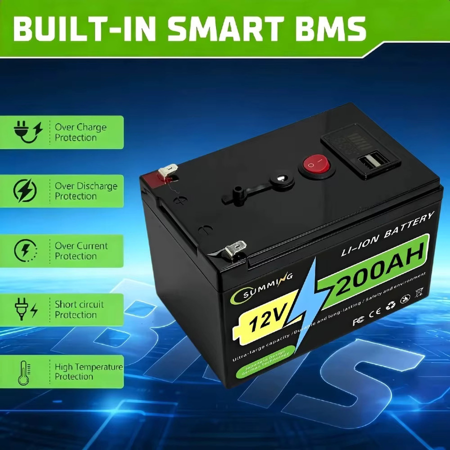 MNMA 12V 200Ah Lithium-Eisenphosphat-Batterie mit BMS in Schwarz für Notstromversorgung und Elektrorollstühle - Bild 4