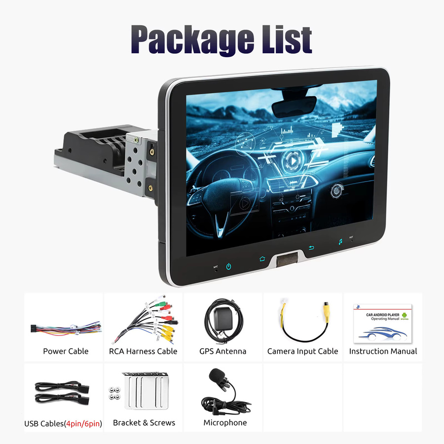 ESSGOO Android 15 Autoradio mit 10,1 Zoll drehbarem Touchscreen, Wireless Carplay, Android Auto, GPS, Bluetooth, WiFi und Mirror Funktion, Schwarz - Bild 7