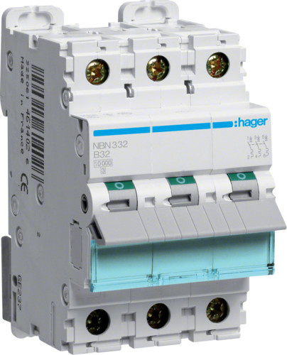 Hager Leitungsschutzschalter NBN332 3-polig 32A B-Charakteristik Weiß 3 Module - Bild 1