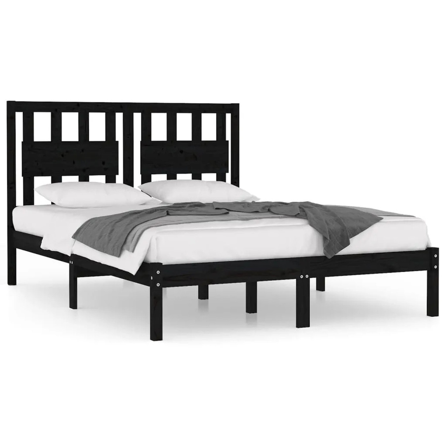 vidaXL Massivholzbett aus Kiefer in Schwarz, rustikaler Stil, B/T/H: 140 x 190 x 145,5 cm - Bild 2