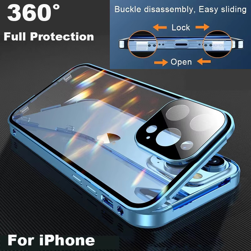 RUWANHU Magnetische Handyhülle für iPhone 16 Pro Max, 15 Pro Max, 14, 13, 12, 11 mit 360 Grad Vollschutz, Metall und Glasverschluss, Schwarz - Bild 2