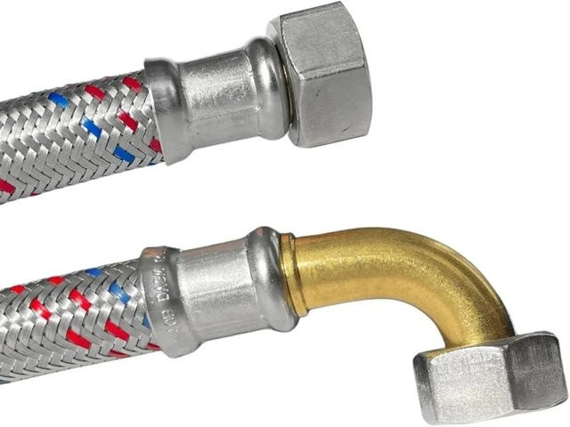 Klasebo Panzerschlauch 3/4 Zoll DN13 aus Edelstahl in Silber, flexibler Bogen 300 mm - Bild 1