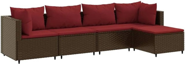 vidaXL 5-tlg Garten-Lounge-Set aus braunem Poly-Rattan mit Kissen und Fußhocker in L-Form - Bild 1