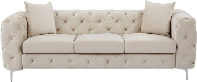 Vente-unique Sofa Edwina Chesterfield in Beige aus Samt mit Breite: 220 cm - Bild 1