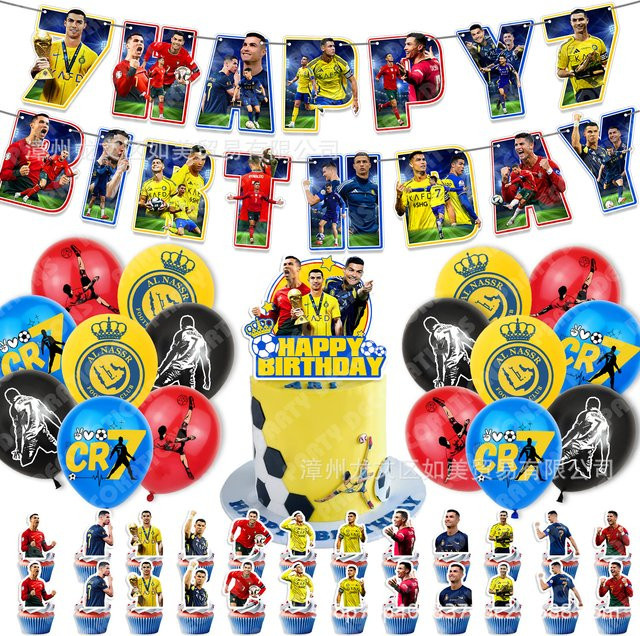 Ronaldo Fußball Geburtstagsparty Dekorations-Set mit Banner, Tortendekoration und Ballons in Mehrfarbig für Kinderpartys - Bild 1