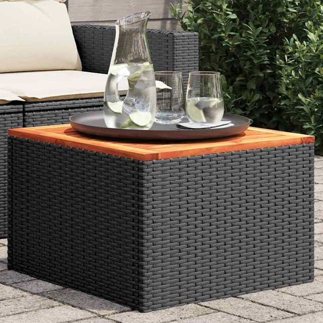 vidaXL Gartentisch aus PE-Rattan und Akazienholz in Schwarz und Braun, B/T/H: 55 x 55 x 37 cm - Bild 3