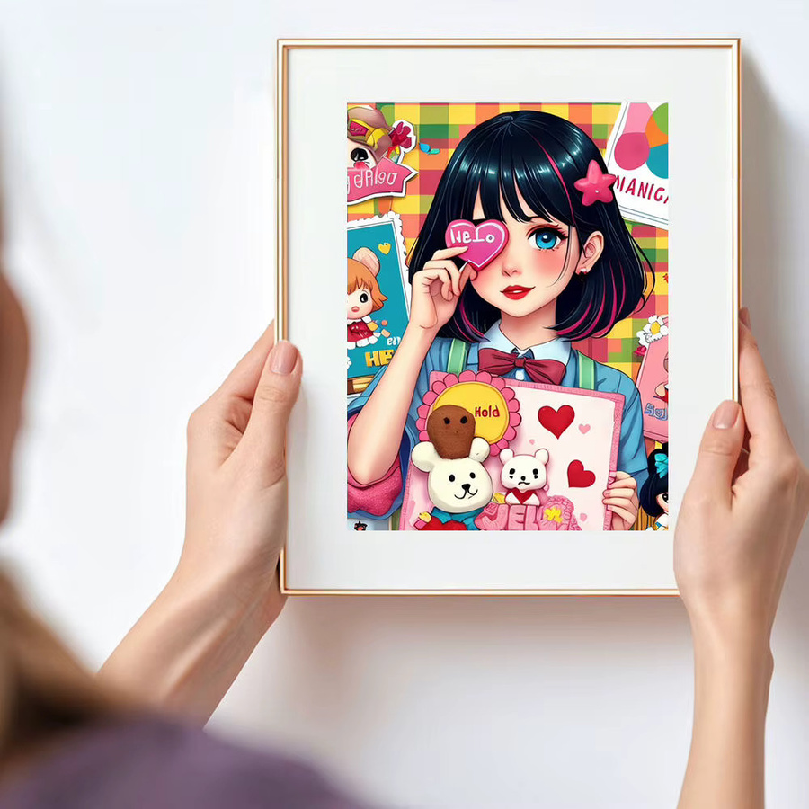 HUACAN Diamantmalerei Set Cartoon Mädchen Porträt 5D DIY Kunst Mosaik Bild in Mehrfarbig mit runden Steinen B/H: 20 x 30 cm - Bild 3