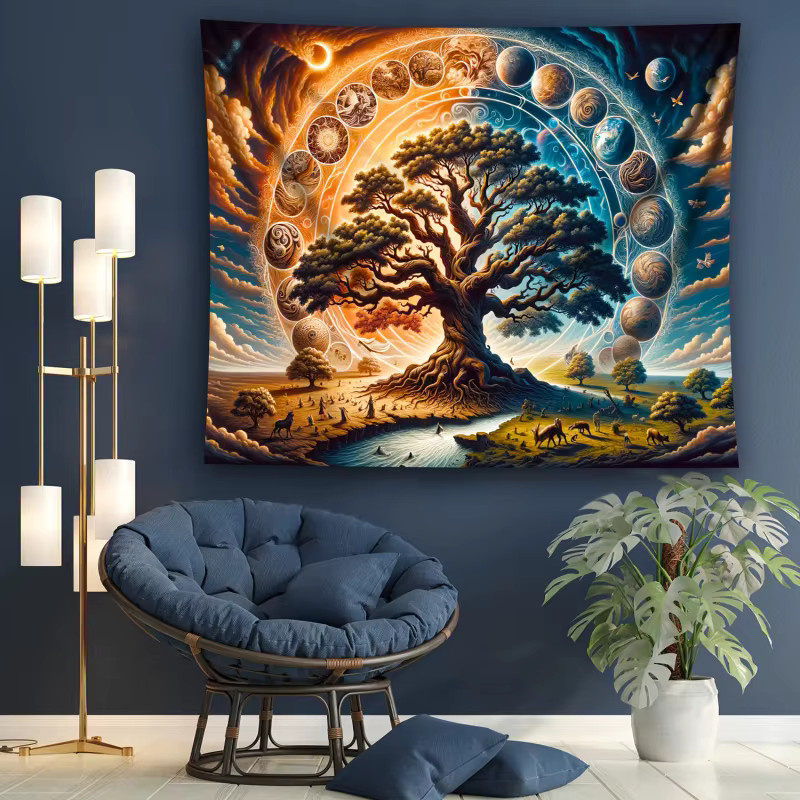 VIKAMA Kosmischer Baum des Lebens Wandteppich, abstrakter Boho Wandbehang in Multicolour - Bild 5