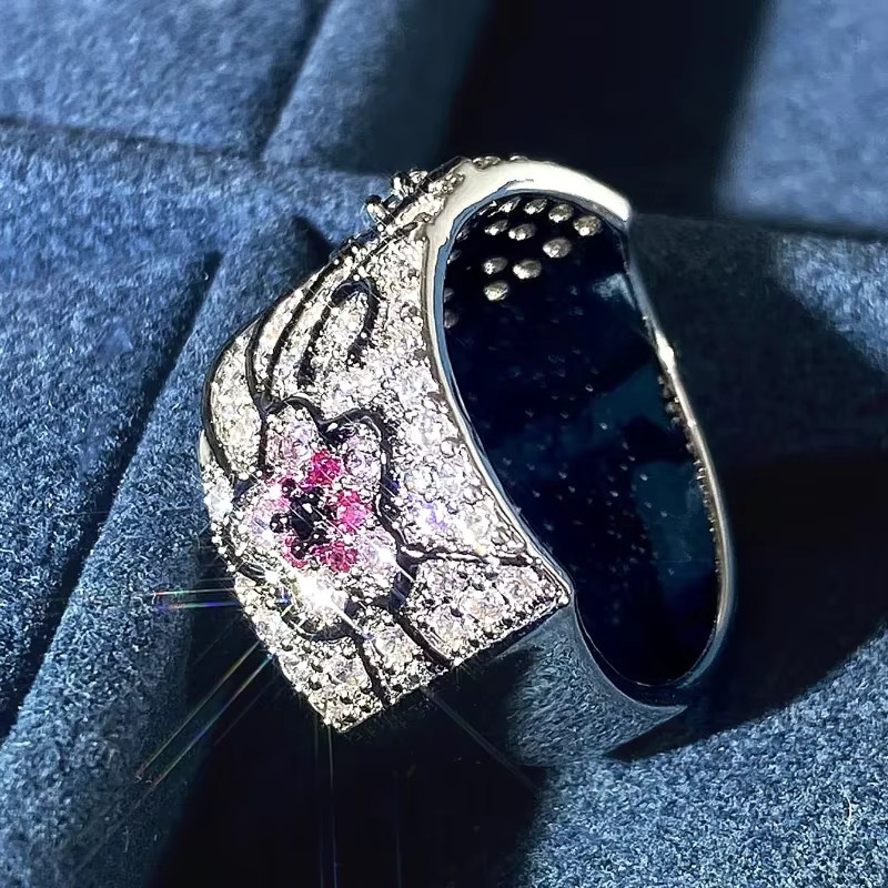 Huitan Ringe, Rosa Blume, Zirkonia, Silber, Damen - Bild 2