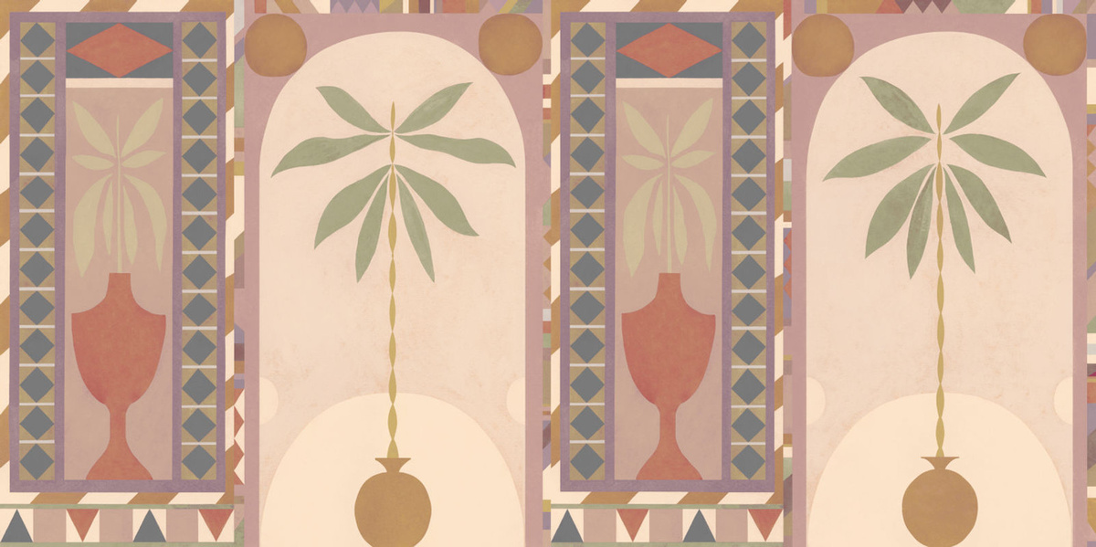 Tres Tintas Wandbild Jungle Arches in Rosa – Modernes abstraktes Landschafts- und Floral-Motiv auf Papier im Querformat - Bild 1