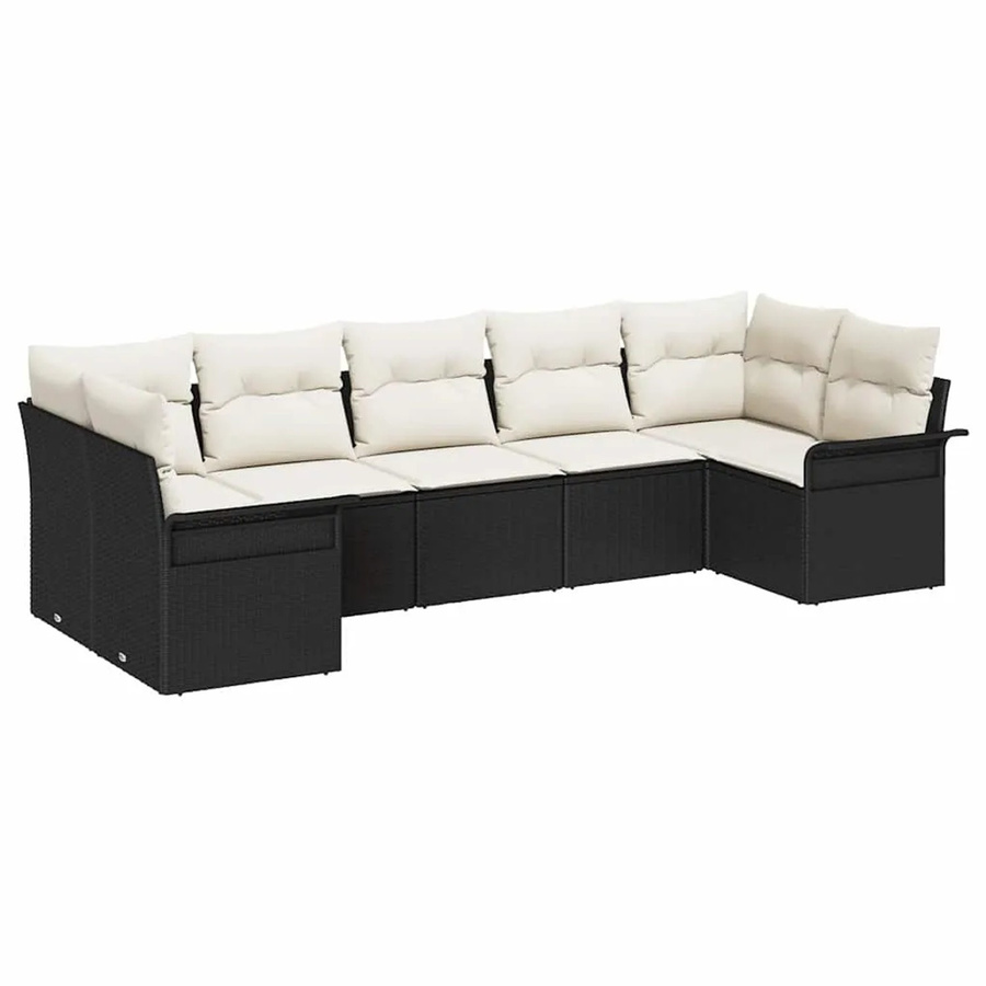 vidaXL Garten-Sofa-Set aus Polyrattan in Schwarz und Beige mit 7-teiliger Polsterung und Kissen für Garten, Balkon oder Terrasse - Bild 2