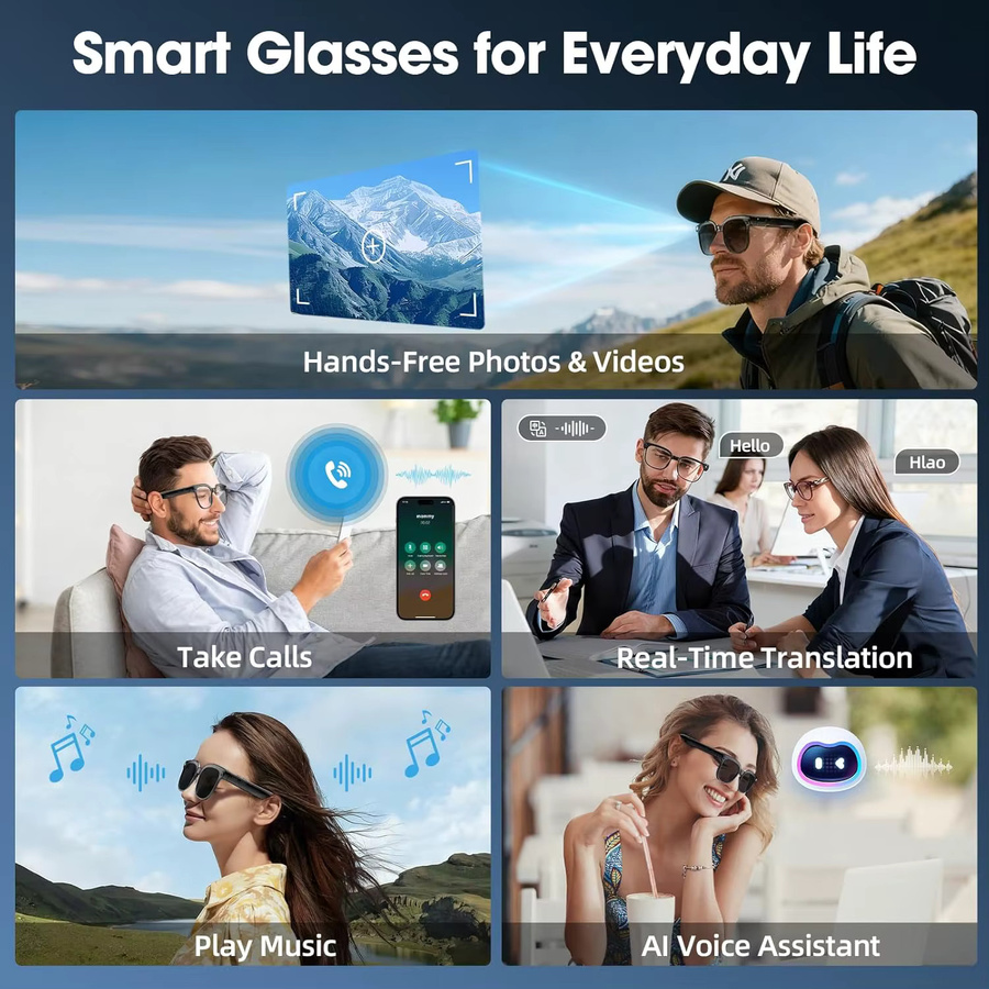 GUHUAVMI KI-Smart-Brille mit 4K-Kamera, KI-Übersetzung und Bluetooth-Anruffunktion, Smart-Sonnenbrille in Schwarz und Transparent - Bild 5
