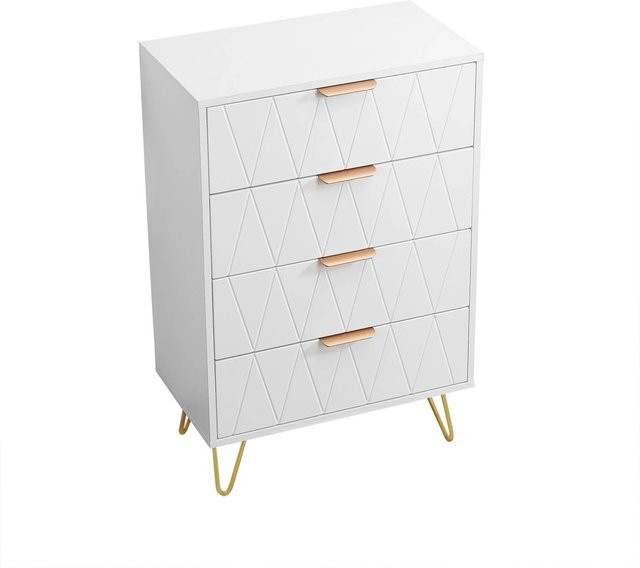 PXloue Kommode mit 4 Schubladen in Weiß für Schlafzimmer, Wohnzimmer und Büro mit Metallgriffen und Beinen - Bild 1