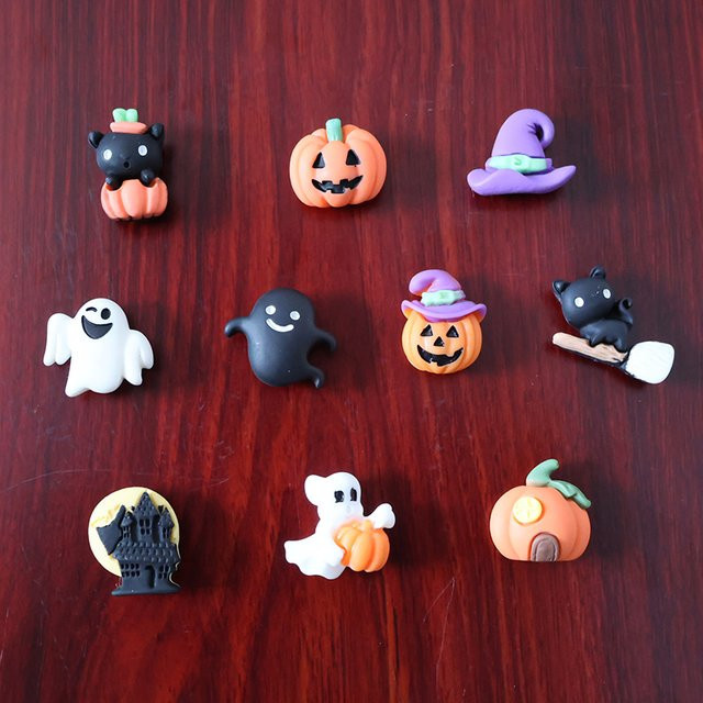 10 Stück Halloween Harz-Magnete mit Motiv-Aufklebern in Schwarz und Multicolour für Fotos und Heimdekoration - Bild 1