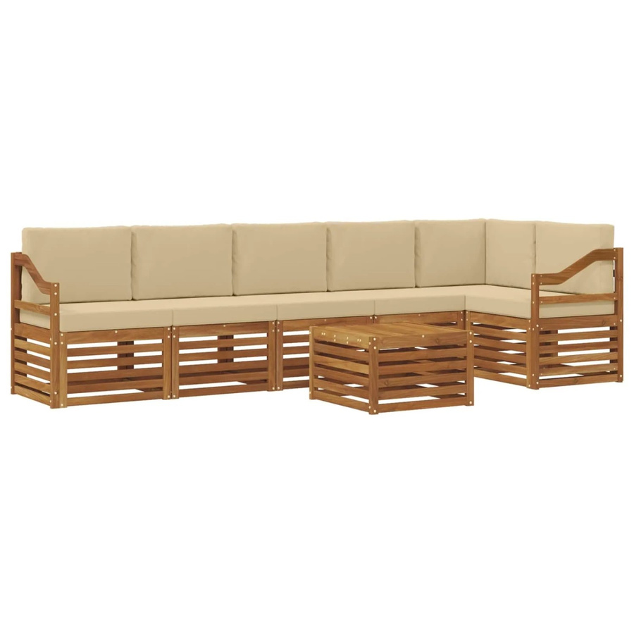 vidaXL Sofagarnitur 7-teilig aus Akazie Massivholz in Natur und Beige mit Polsterkissen und Armlehnen - Bild 2