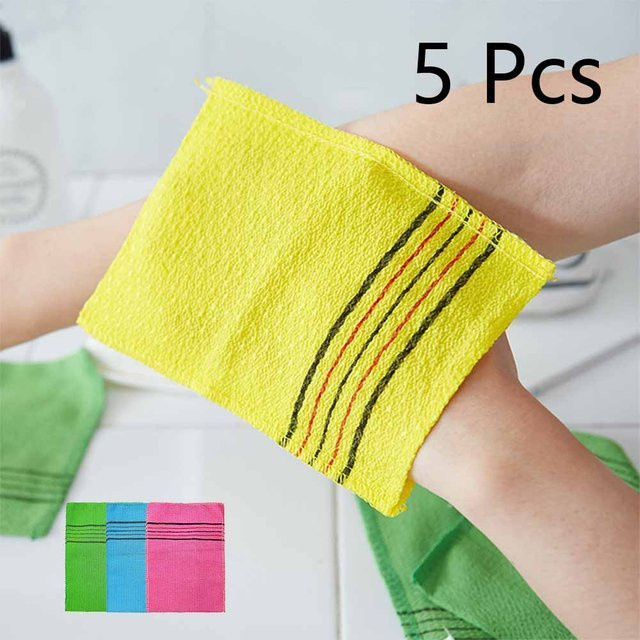 Peeling-Waschlappen, 5 Stück, Mikrofaser, Grün/Gelb, gestreift, Unisex - Bild 1