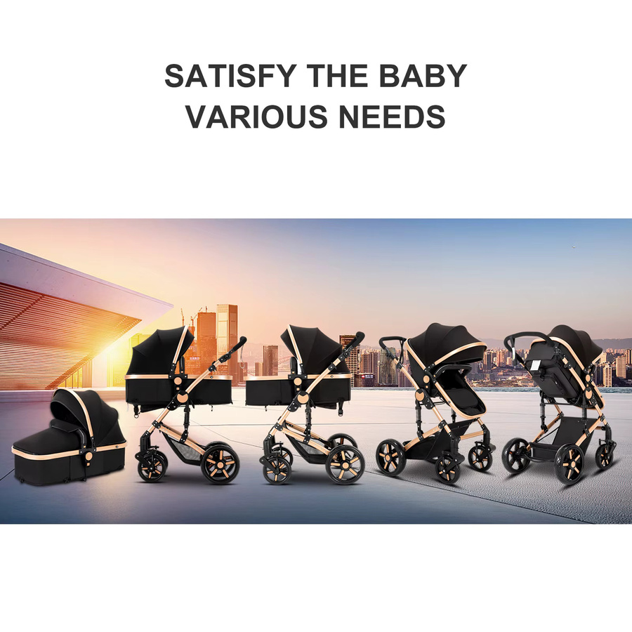 Magic ZC 3-in-1 Baby-Reisesystem mit umkehrbarem Kinderwagen, Babyautositz und stoßdämpfenden EVA-Rädern in Beige und Schwarz - Bild 3