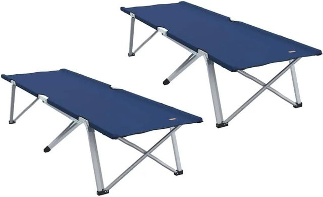 vidaXL 2er Set Klappbare Camping Schlafbetten aus Stahl und Oxford-Stoff in Blau, B/T/H: 194 x 62,5 x 42,5 cm - Bild 1