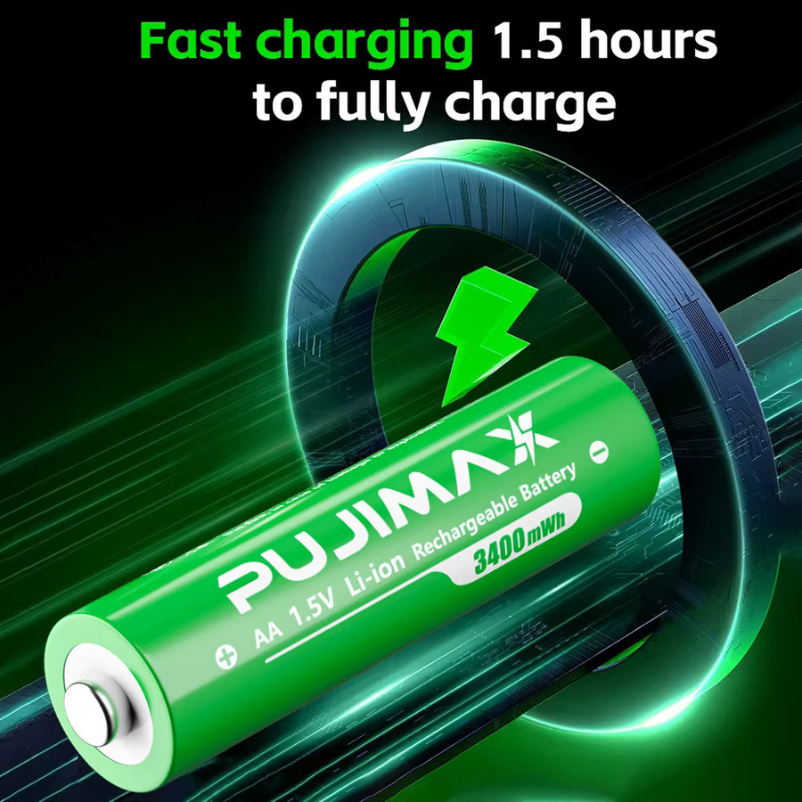 PUJIMAX Lithium-Ionen-Akkus Set AA und AAA in Grün, 1,5V mit 3400mWh und 1100mWh für Computer, Radiowecker und Digitalgeräte - Bild 4