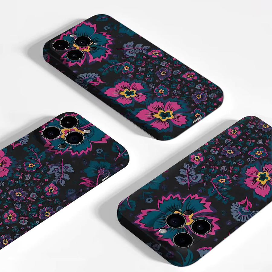 Potdemiel Aurea Case Matte Bumper MagSafe kompatible Schutzhülle für iPhone 13 bis 17 Pro Max in Dunkle Retro Blumen-Optik, Mehrfarbig - Bild 4