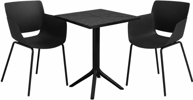 DELUKE Gartenmöbel-Set ALMA Bistroset mit Tisch und 2 Stühlen aus Kunststoff und Stahl in Schwarz, B/T/H: 168 x 60 x 80 cm - Bild 1