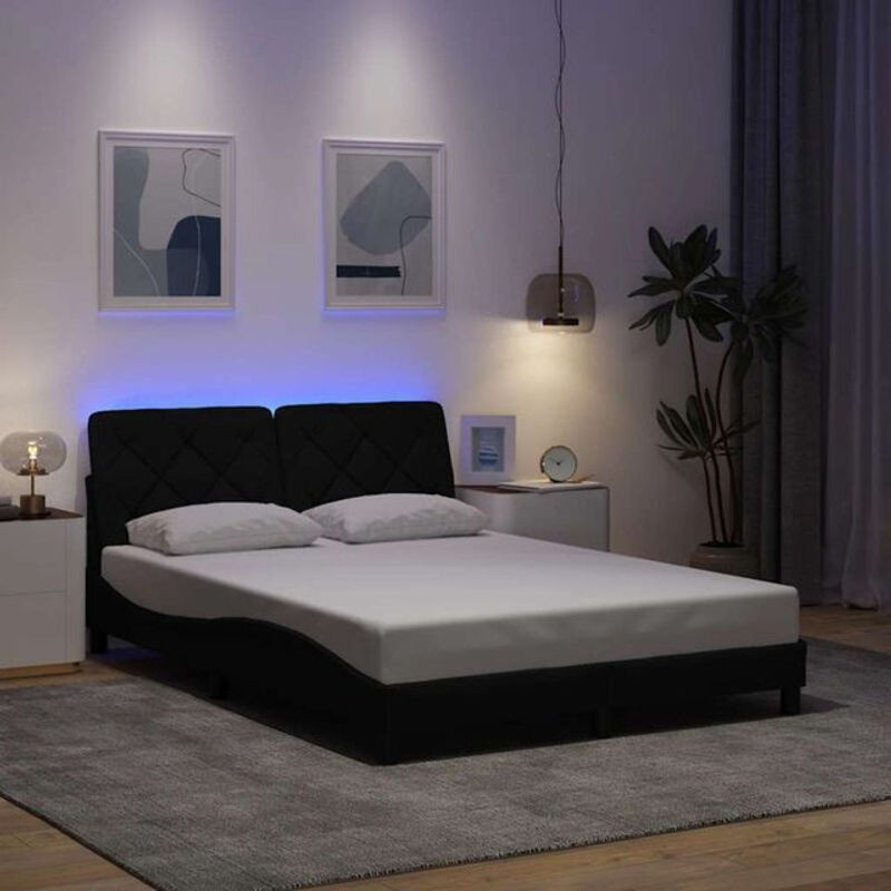 Modernes Polsterbett mit LED von vidaxl in Schwarz aus Metall und Holzwerkstoff, B/T: 140 x 190 cm - Bild 1