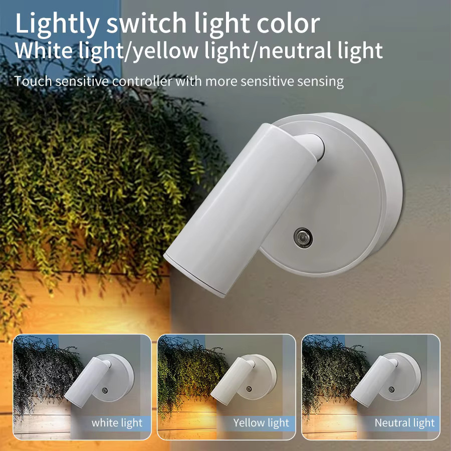 MeeToo Magnetische LED-Wandleuchte in Weiß, USB wiederaufladbar, dimmbar mit Touch-Schalter, kabelloser Strahler für Schlafzimmer und als Leselicht - Bild 2