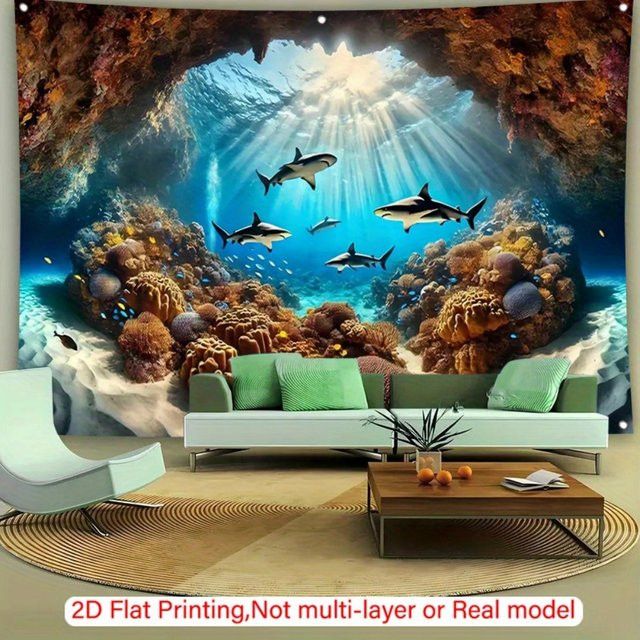 VIKAMA Wandbehang mit Hai-Motiv als 2D-Wandteppich - Bild 1