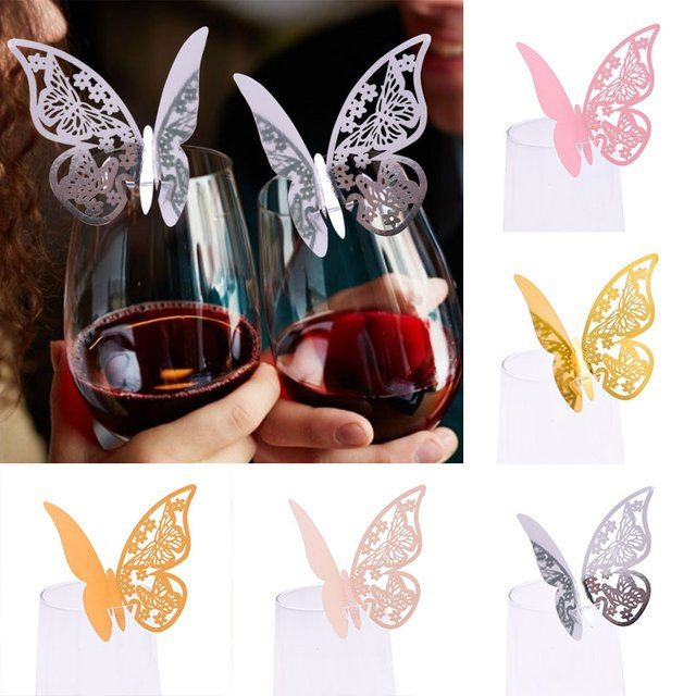 20 Stück Schmetterling Namenskarten aus Papier für Hochzeit und Party in Gold, Silber und Rosa - Bild 1