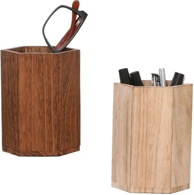 Multifunktionaler Desktop-Stiftehalter aus Holz im INS-Stil, Organizer für Schreibtisch, Braun - Bild 1