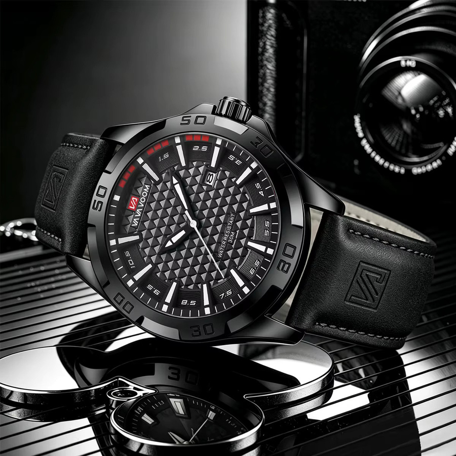 VA VA VOOM Armbanduhr, Quarz, Schwarzes Gehäuse, 45 mm, Lederarmband, Herren - Bild 2