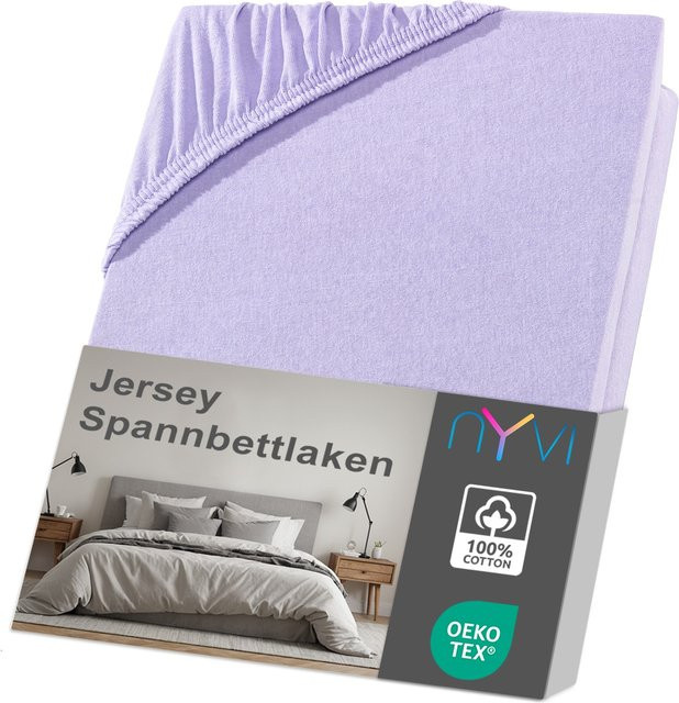 NYVI DreamScience Jersey Spannbettlaken aus 100% Baumwolle, Farbe: Flieder, B/T: 180 x 200 cm, 200 x 200 cm, 200 x 220 cm, Matratzenhöhe bis 22 cm - Bild 1