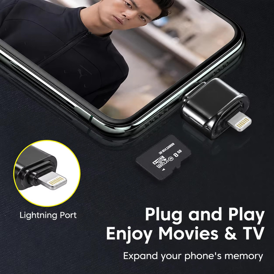 Lightning-zu-TF-Kartenleser für iPhone und PC, Hochgeschwindigkeits-Speicherlesegerät mit OTG-Unterstützung, Schwarz - Bild 5