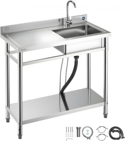 VEVOR Spültisch aus Edelstahl in Silber mit Einzelbecken, Wasserhahn und Ablage, B/T/H: 100 x 50 x 94 cm - Bild 1