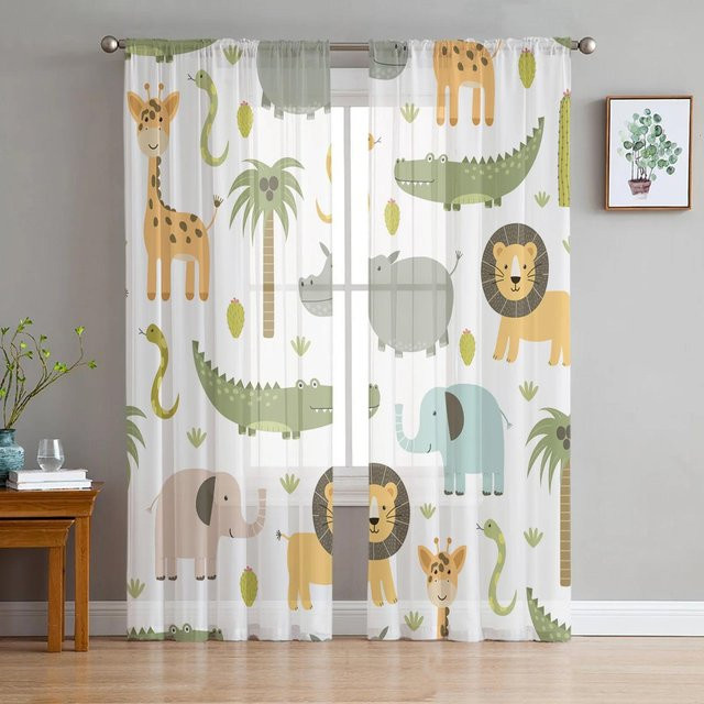 Transparente Tüllvorhänge mit Afrikanischen Wildtieren Löwen-Motiv für Wohnzimmer und Schlafzimmer, B: 135 cm, H: 115 cm - Bild 1